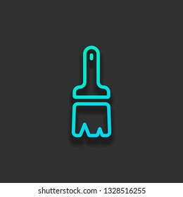 Paint brush, linear outline icon. Colorful logo concept with soft shadow on dark background. Icon color of azure ocean