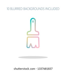 Paint brush, linear outline icon. Colorful logo concept with simple shadow on white. 10 different blurred backgrounds included