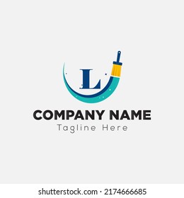 Paint Brush Logo On Letter L Template. Paint On L Letter, Initial Paint Sign Concept