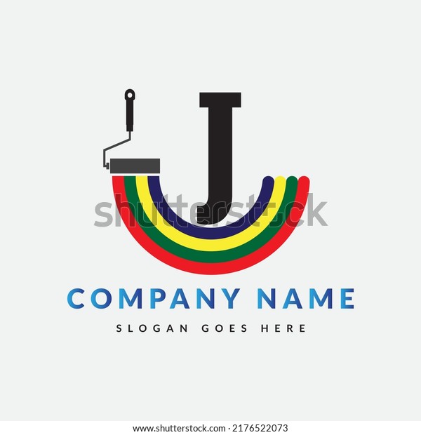 Paint Brush Logo On Letter J Template.\
Paint On J Letter, Initial Paint Sign\
Concept	