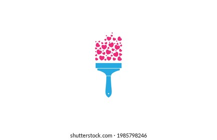 pincel de pintura con el símbolo de los puntos de forma de amor símbolo del vector ilustración del icono