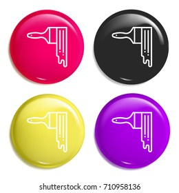 Paint brush multi color glossy badge icon set. Realistic shiny badge icon or logo mockup