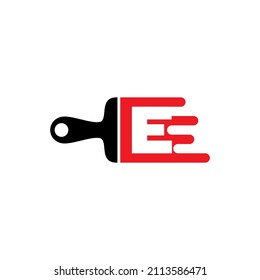 Paint Brush With Negative Space Letter E Logo Icon 002