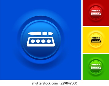 Paint and Brush on Blue Bevel Round Button