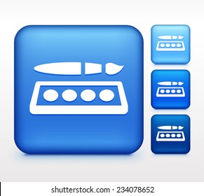 Paint and Brush on Blue Square Button