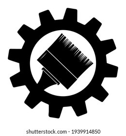 Paint brush on gear icon popular and simple flat symbol for web and graphic, mobile app, logo. Paint brush vector icon isolated on white background