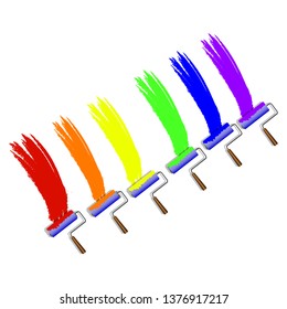 Paint brush on a white background leaves traces of paint colors LGBT flag.