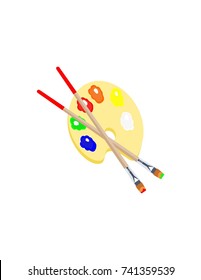 Paint and brush on white background