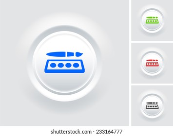 Paint and Brush on White Bevel Round Button