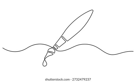 Pincel de pintura em uma ilustração de arte de linha contínua, Pincel de pintura de arte de linha única. Desenho de linha contínua de um pincel criando um fluxo. traço ondulado, simbolizando a criatividade. Ilustração vetorial