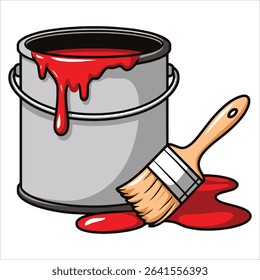 Paint brush and open can vector icon. Creative flat style for infographics, art supplies, and design projects.
