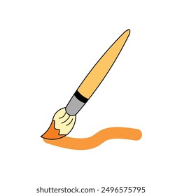 paint brush with orange color icon, cartoon vector and illustration, hand drawn style, isolated on white background.