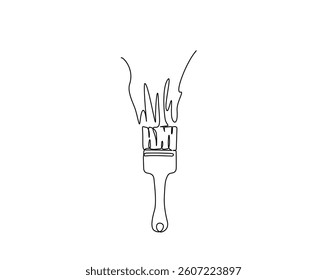 Paint brush outline drawing illustration. one continuous line drawing of painter brush.