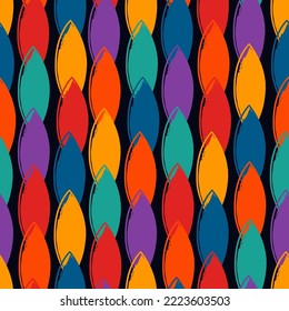 Paint brush ovals ornament. Seamless pattern. Hand drawn leaves backdrop. Oval shapes wallpaper. Geometric leafs background. Ethnic motif. Tribal digital paper. Leafy textile print. Vector art.