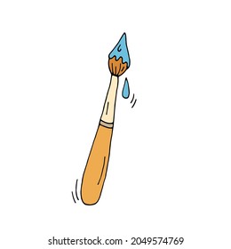 Paint brush. Painting. Painter. Creation. Hobby. Office. Schoolboy. A drop. Splashes of paint. Vector. Doodle. Drawn by hand.