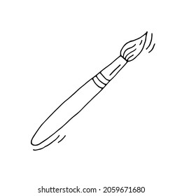 Paint brush. Painting. Painter. Creation. Hobby. Stationery. Schoolboy. Vector. Doodle. Drawn by hand. Silhouette. Black and white outline. Coloring.