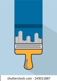 paint brush painting the wall, vector flat line illustration
