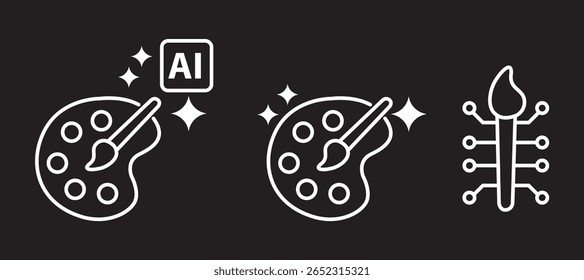 Paleta de pincel de pintura Inteligencia artificial AI Circuity Board Icono negativo Imagen de Vector