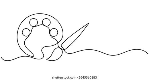 paint brush palette board continuous one line drawing, Color Palette Line Icon Editable Stroke, Modern art education icon concepts thin line style - editable stroke.