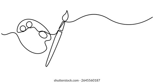 paint brush palette board continuous one line drawing, Color Palette Line Icon Editable Stroke, Modern art education icon concepts thin line style - editable stroke.