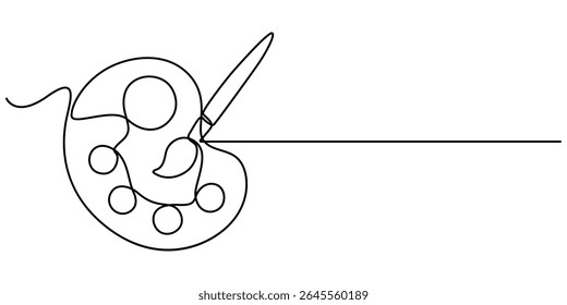paint brush palette board continuous one line drawing, Color Palette Line Icon Editable Stroke, Modern art education icon concepts thin line style - editable stroke.