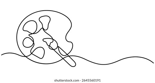 paint brush palette board continuous one line drawing, Color Palette Line Icon Editable Stroke, Modern art education icon concepts thin line style - editable stroke.