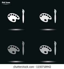 Paint brush with palette flat grayscale vector icon.