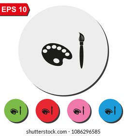Paint brush with palette flat round colorful vector icon.