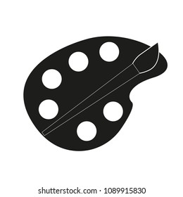 Paint brush with palette icon. Flat design style.Black on white background, vector