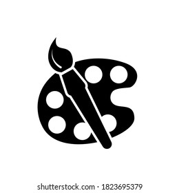 Paint brush with palette icon. Flat design style. Vector
