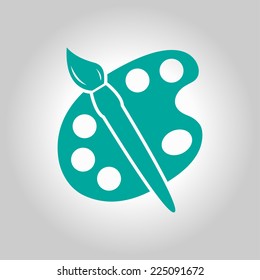 Paint brush with palette icon. Flat design style.