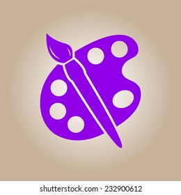 Paint brush with palette icon. Flat design style.