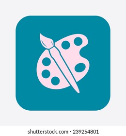 Paint brush with palette icon. Flat design style.