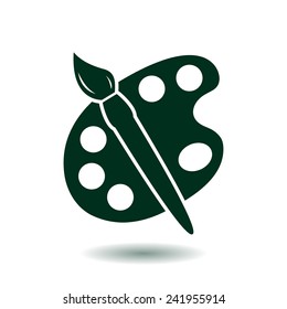 Paint brush with palette icon. Flat design style.