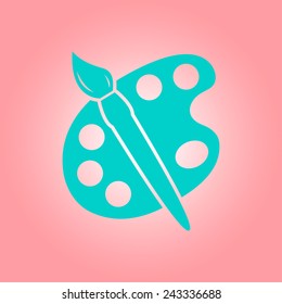 Paint brush with palette icon. Flat design style.