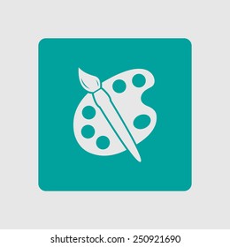 Paint brush with palette icon. Flat design style.