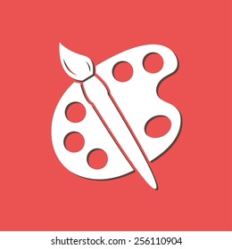 Paint brush with palette icon. Flat design style.