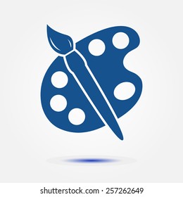 Paint brush with palette icon. Flat design style.