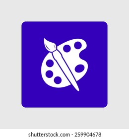 Paint brush with palette icon. Flat design style.