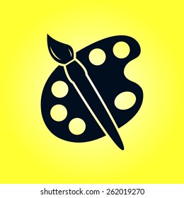 Paint brush with palette icon. Flat design style.