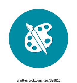Paint brush with palette icon. Flat design style.