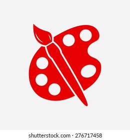 Paint brush with palette icon. Flat design style.