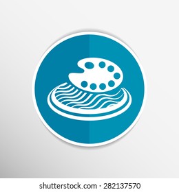 Paint brush with palette icon. Flat design style