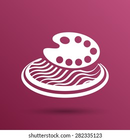 Paint brush with palette icon. Flat design style