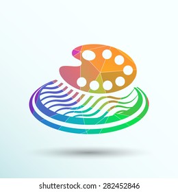 Paint brush with palette icon. Flat design style