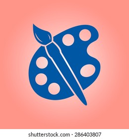 Paint brush with palette icon. Flat design style.