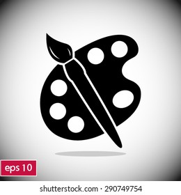 Paint brush with palette icon. Flat design style.