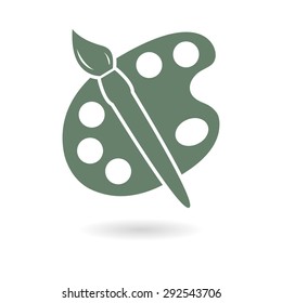 Paint brush with palette icon. Flat design style.
