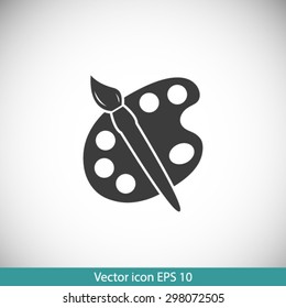 Paint brush with palette icon. Flat design style.