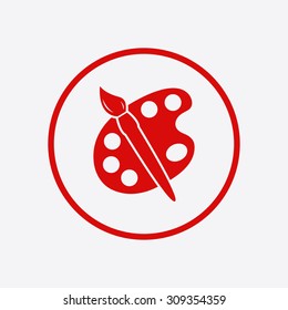 Paint brush with palette icon. Flat design style.